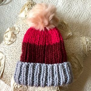 Anthro Norla Canada Wool Blend Chunky Knit Multicolored Striped Beanie Hat